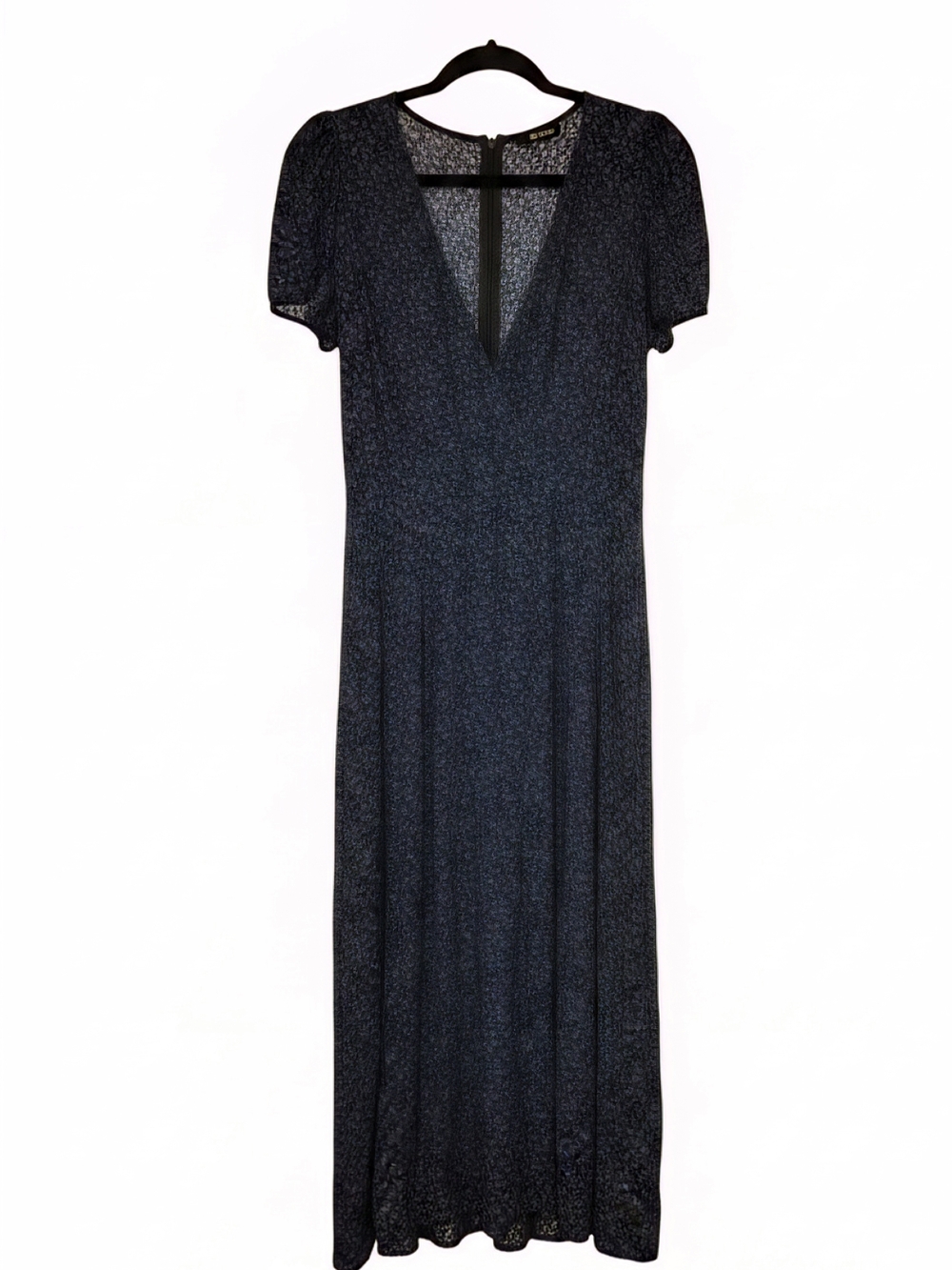 Madewell Navy Blue Floral Faux Wrap Short Sleeve Maxi Dress